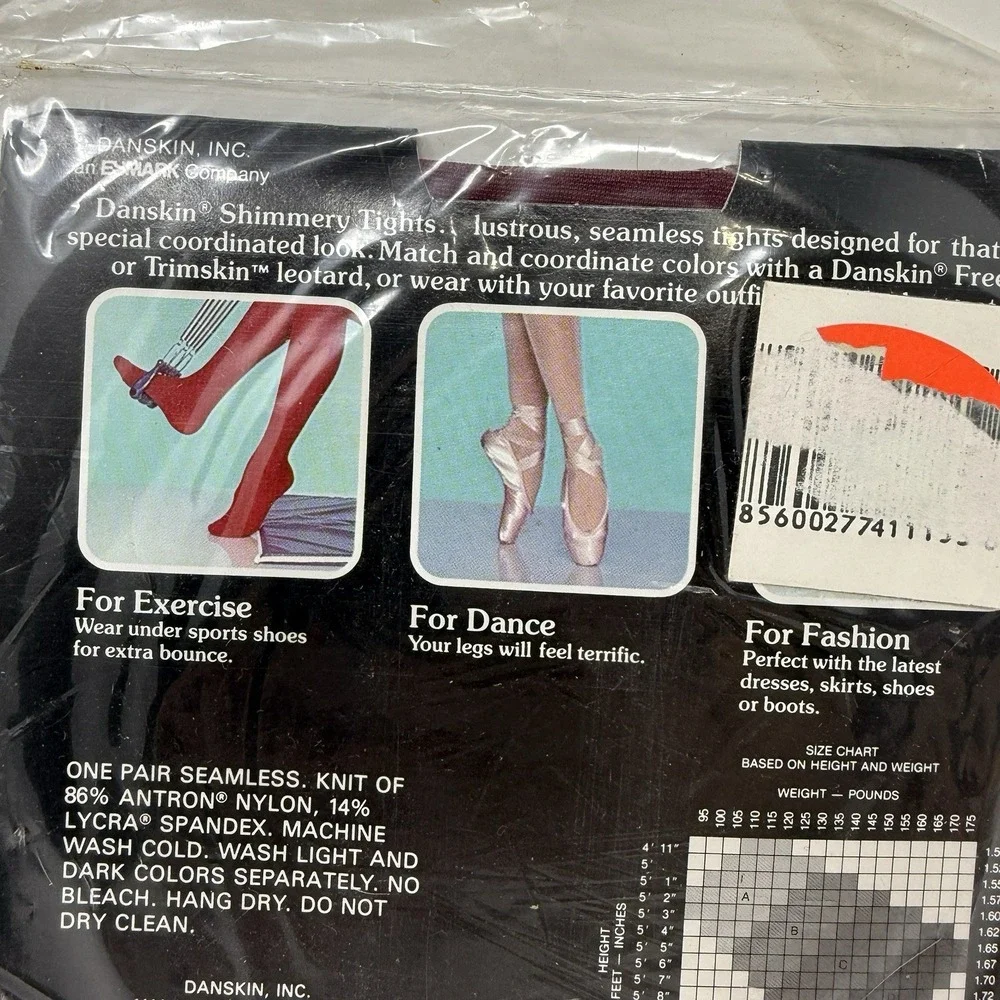 Vintage 1980s Danskin Shimmery Tights Size B Color Wine Style 1242 NEW